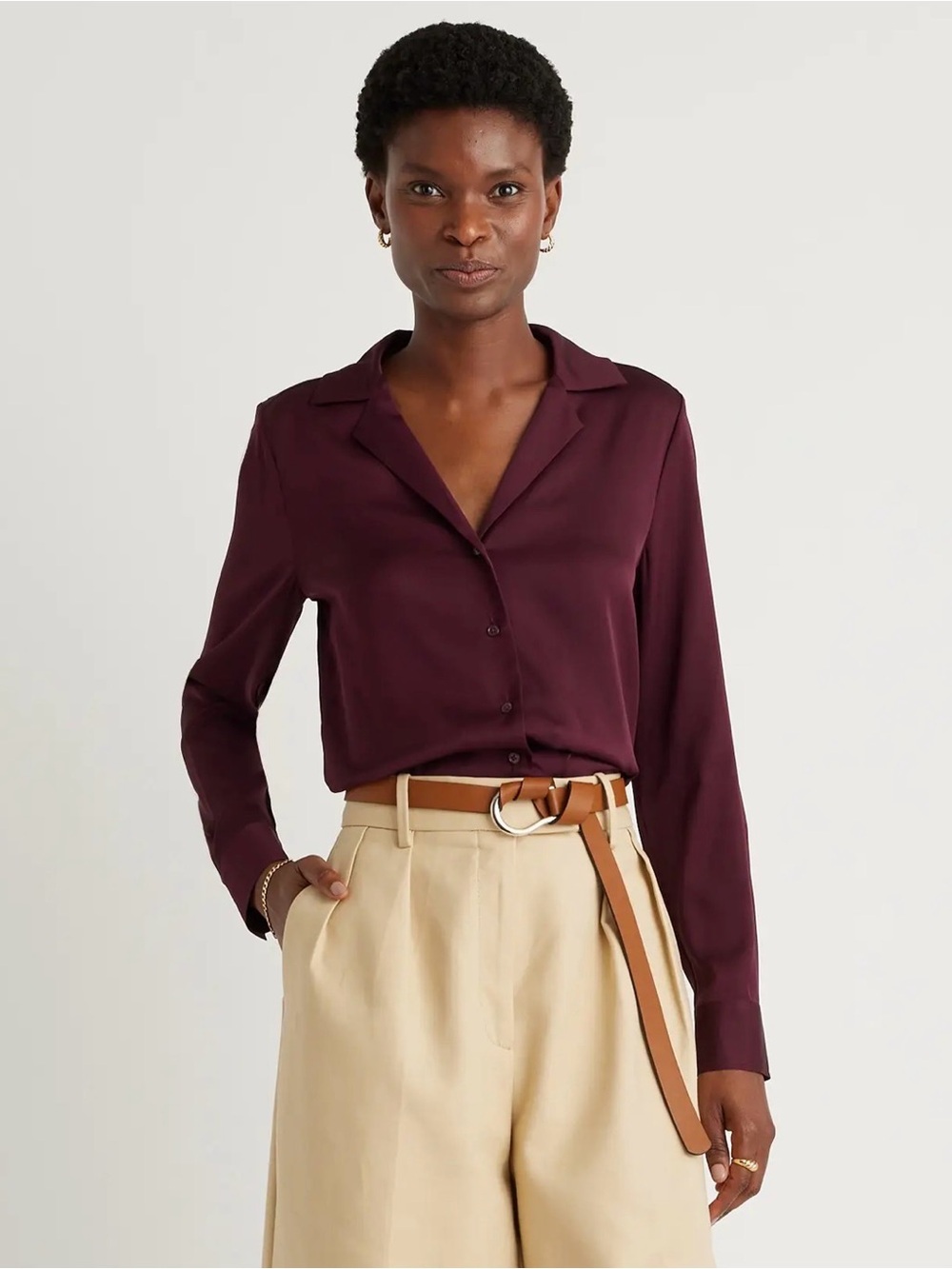 Express Plum Button-Down Satin Blouse